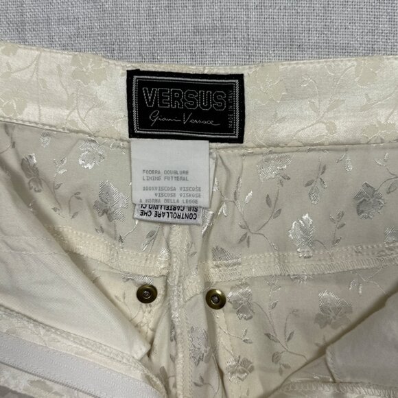 Vintage Versus Gianni Versace Trousers Floral Jacquard White Satin Size 33/40 - Picture 12 of 15